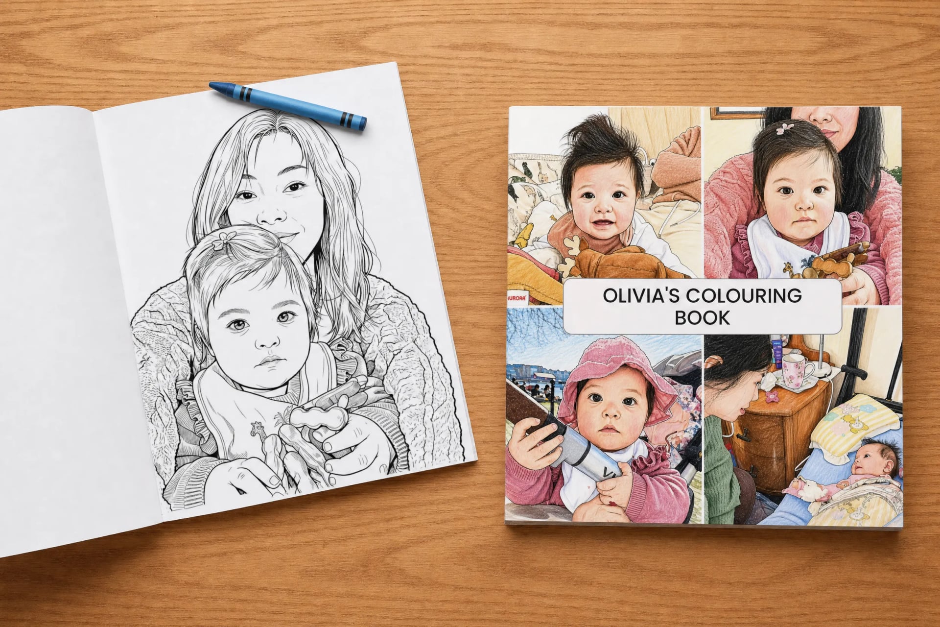Example of EverFold's coloring books showing front of the book and an internal page